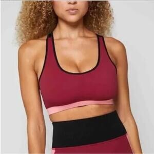 FOURLAPS Infinity Sports Bra Red Black Cross Back Wireless Women's XL NWT